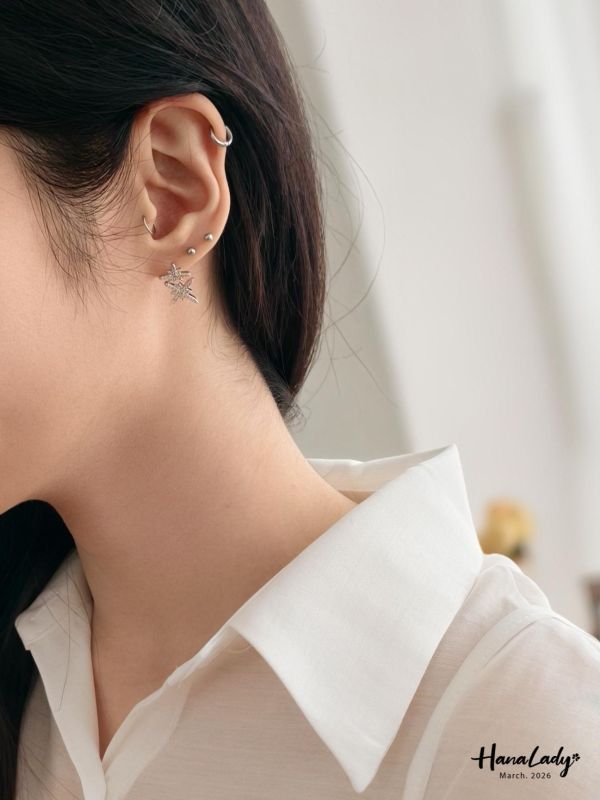 LSA69 雙星閃耀銀針耳環 