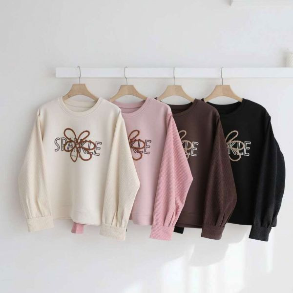 WQA42 立體繡花燈心絨袖上衣 