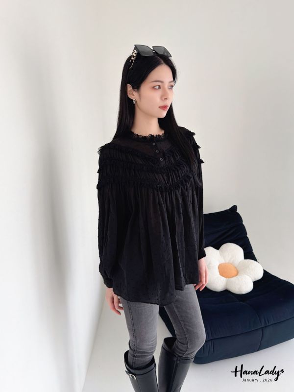 LEA62 層次領點點裙擺上衣 