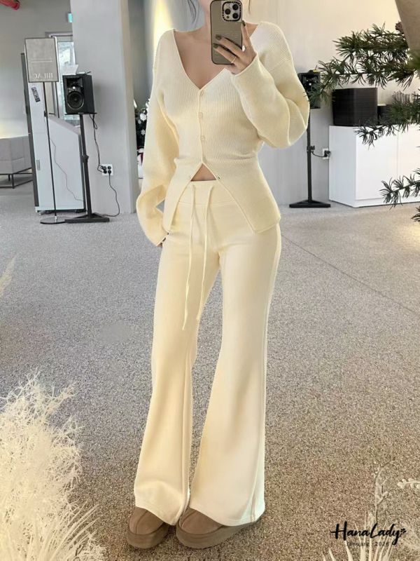 LEB10 暖呼呼微厚棉絨休閒喇叭褲 