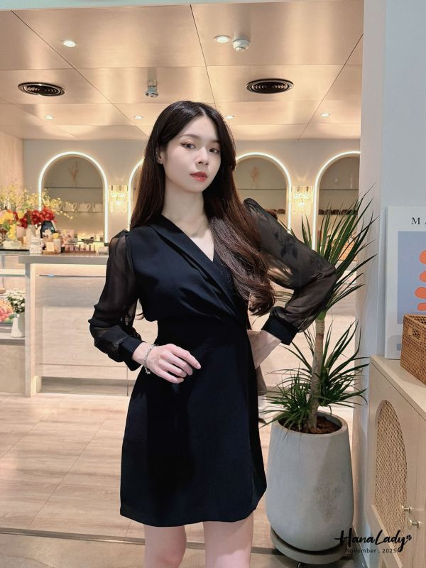 WJA59 層次交叉領透袖雪紡短洋 