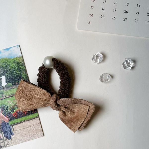 WQB51 麂皮蝴蝶結針織髮圈 