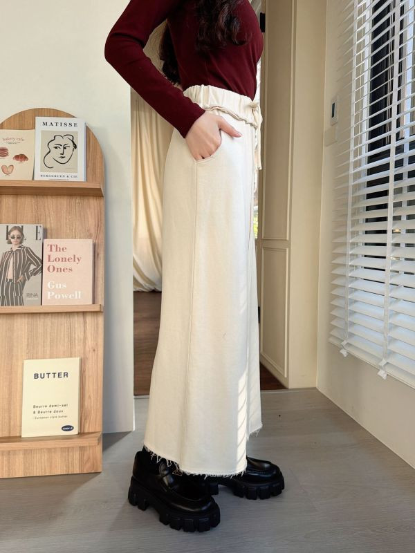 WQB04 休閒抽繩後開衩長裙 