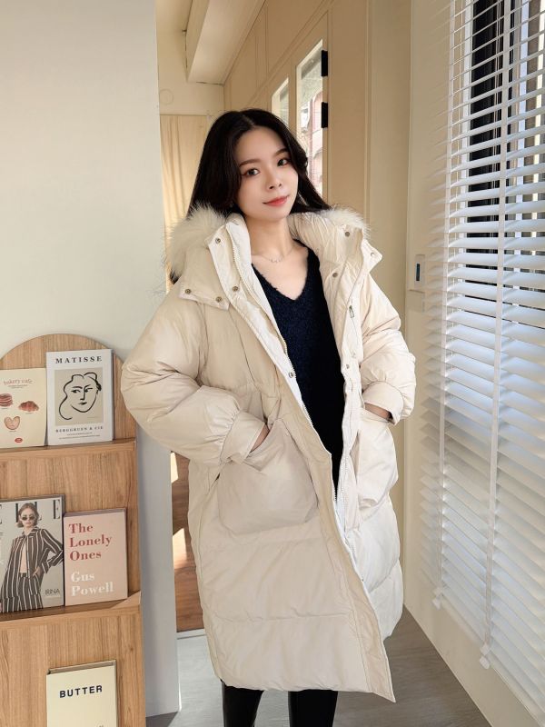 WQB32 鴨絨浣熊毛可拆長版外套 