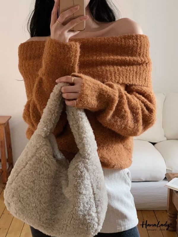 LEB16 浪漫一字領嫩Q針織上衣 