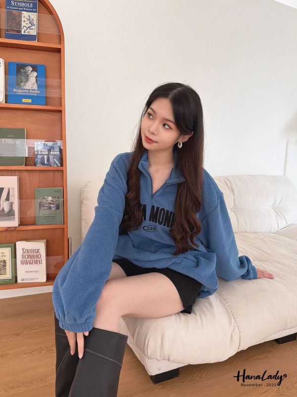 WJB18 超舒服刺繡OVERSIZE刷毛T 