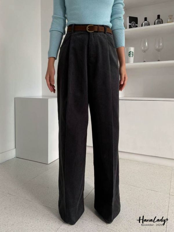 WJA98 質感燈心絨壓摺寬褲 