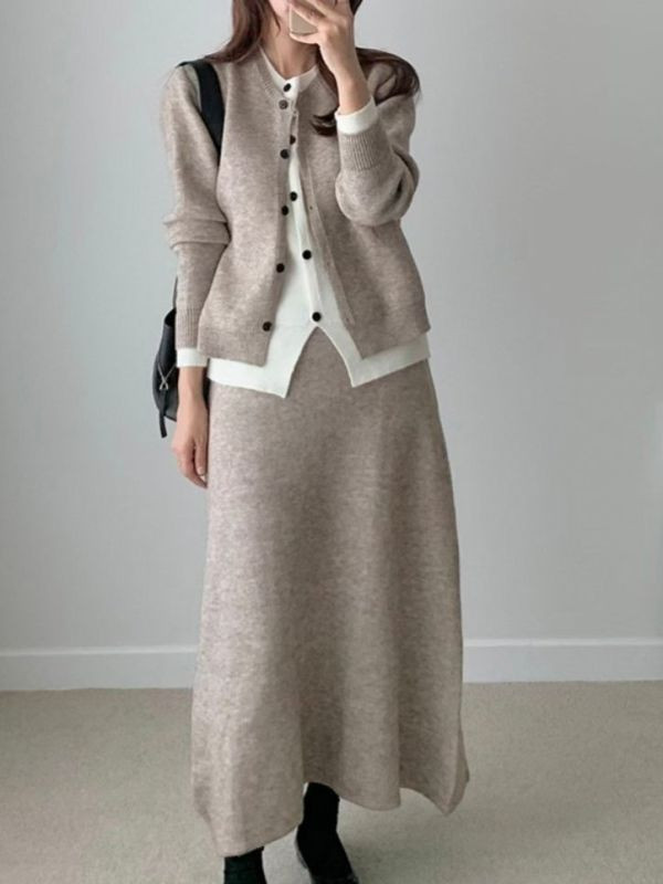 WQA80 假兩件配色排釦套裝 