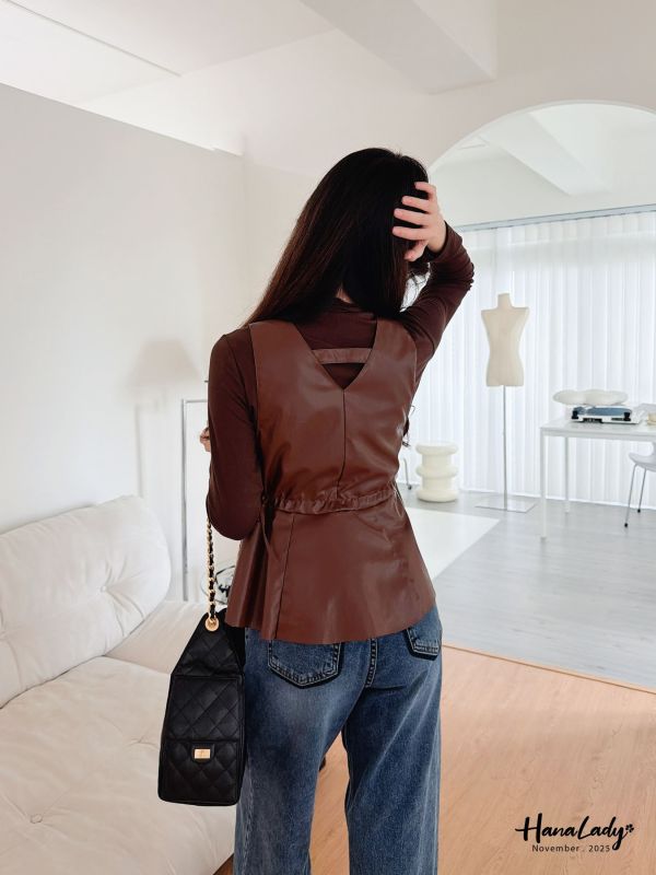 WJA10 率性兩件式收腰皮革上衣 