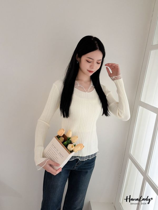 LEA66 網紗領針織上衣 