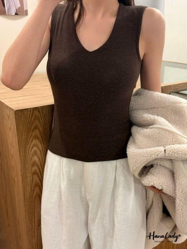 LEA96 厚墊親膚棉絨V領背心 