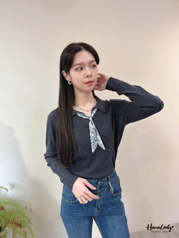 LTA23 俐落領帶麻花針織上衣 