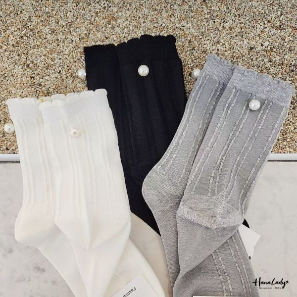 WJB34 可愛訂珠花邊襪 