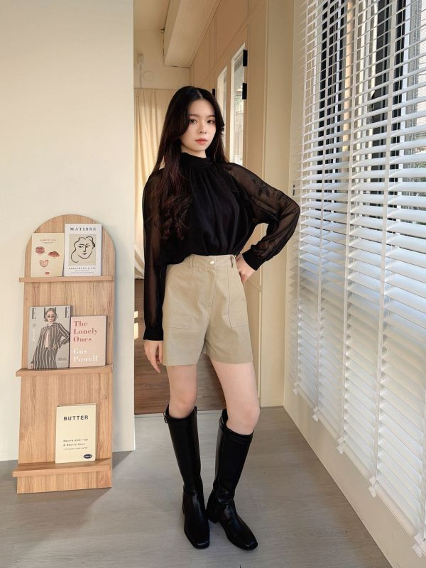 WQA14 浪漫波浪線條雪紡上衣 