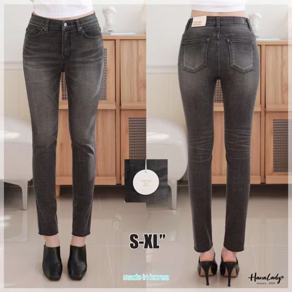 LEB12 黑灰顯瘦煙管丹寧褲 