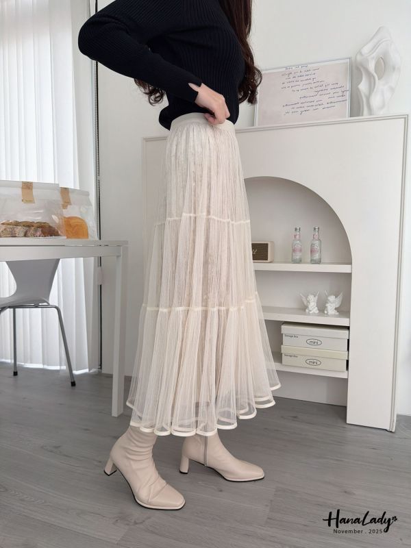 WJA08 浪漫爆棚絨布層次網紗裙 