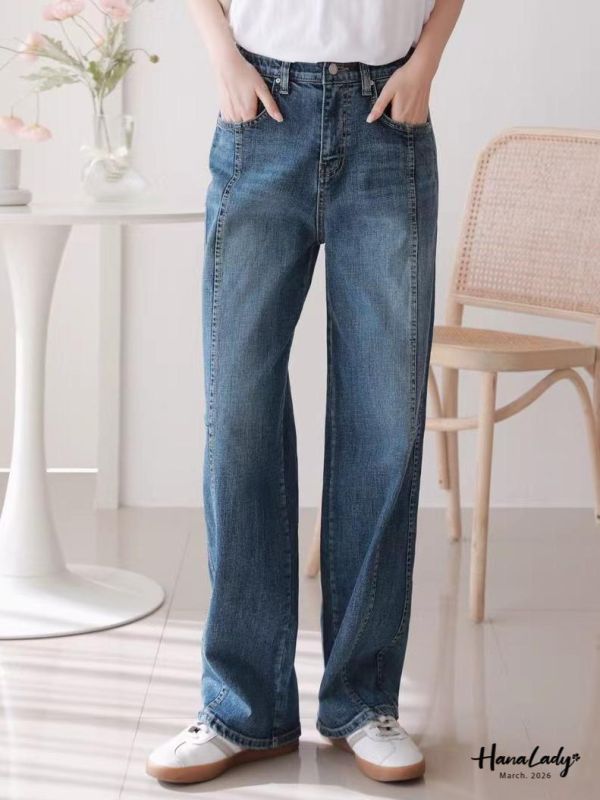 LSA55 壓線直筒休閒丹寧褲 