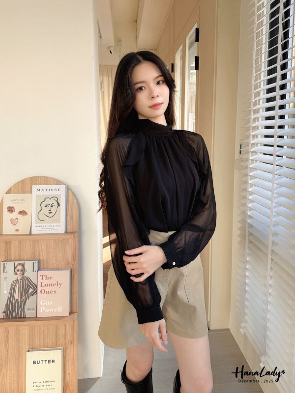 WQA14 浪漫波浪線條雪紡上衣 