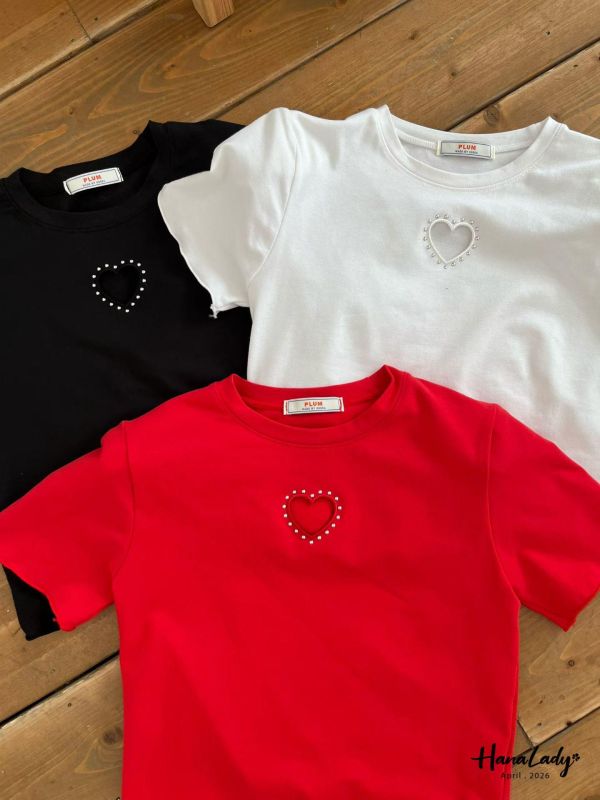 LFA58 簍空愛心釘珠短版T 