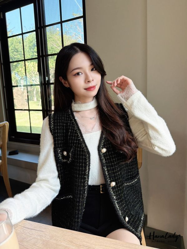 WJB42 金蔥點綴珍珠釦毛料背心 