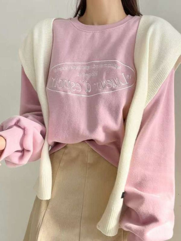 WQA63 刺繡字母短版內刷毛T 