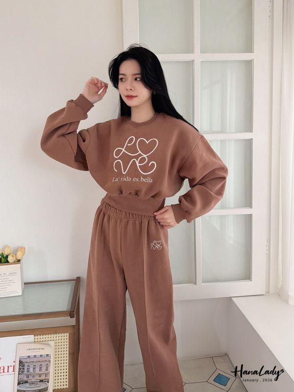 LEA97 刺繡LOVE愛心內刷毛套裝 