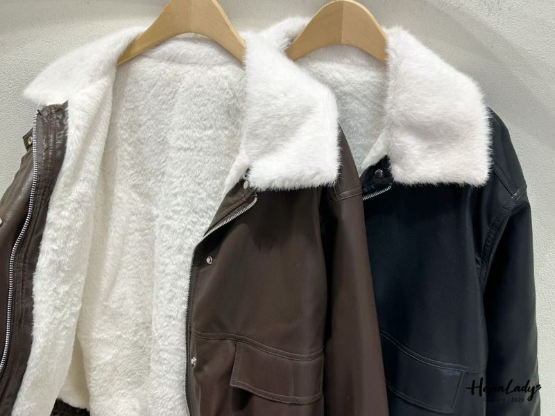 LEA65 率性毛毛領柔軟皮革外 