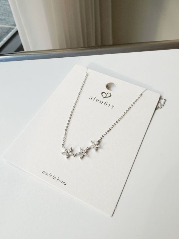 WQB50 純銀細鑽小花項鍊 