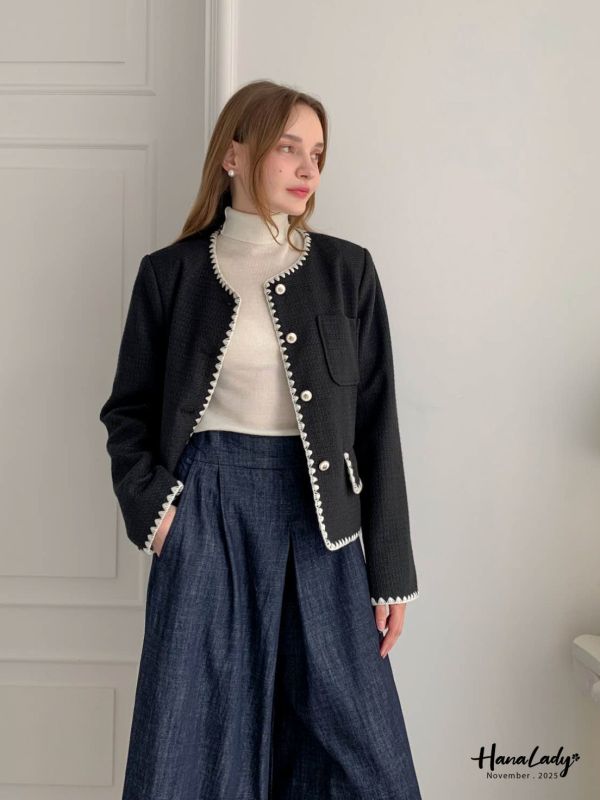 WJA73 三角拷克邊小香風外 