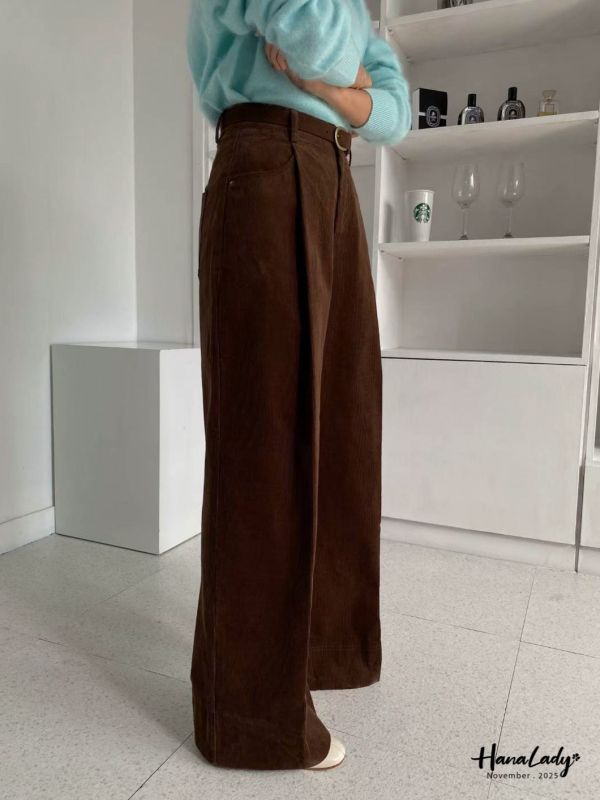 WJA98 質感燈心絨壓摺寬褲 