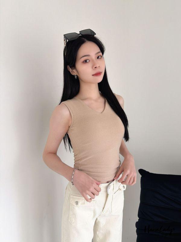 LEA96 厚墊親膚棉絨V領背心 