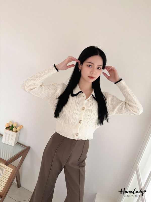 LEA16 菱格麻花線條針織上衣 