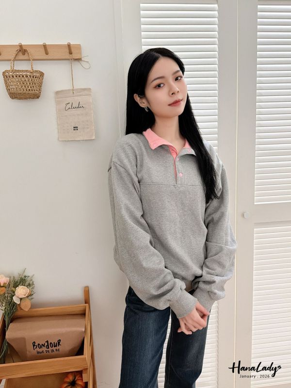 LEA79 配色排釦翻領內刷毛上衣 