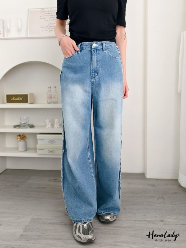 LSA52 珍珠反摺邊直筒丹寧褲 