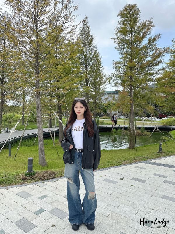 WKA70 超高回頭率刷破鉚釘寬褲 