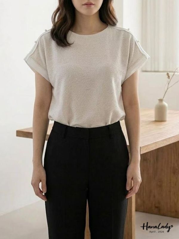 LFA37 質感珍珠肩設計上衣 