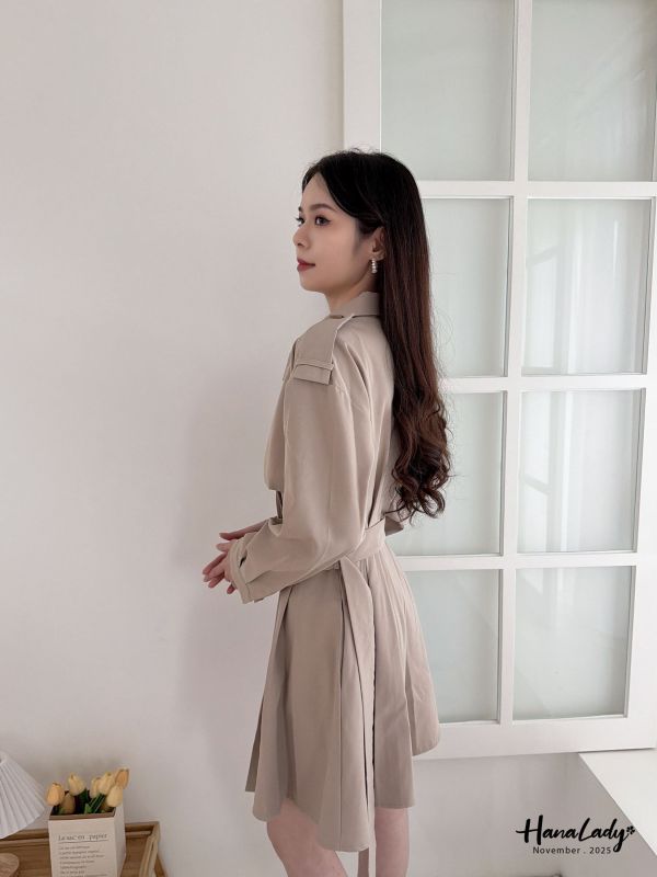 WJA60 精緻女孩的收腰百摺短洋 