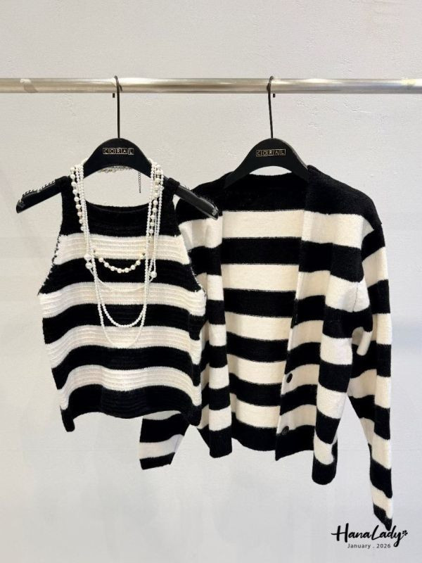 LEA13 兩件式削肩背心排釦針織上衣 