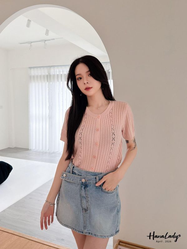 LFA68 坑條拼接麻花針織上衣 