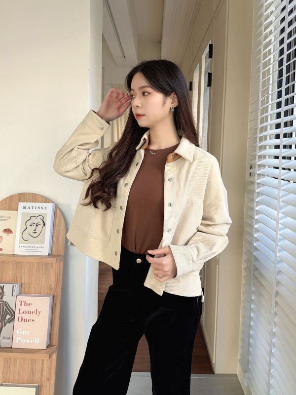 WQA78 燈心絨拼接麂皮排釦外 