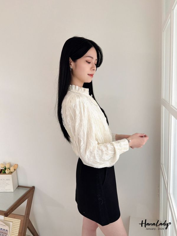 LEA43 極繁主義蕾絲絨布上衣 