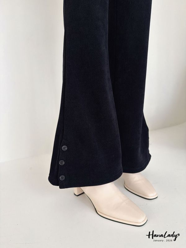 LEB17 暖呼三釦休閒刷毛喇叭褲 