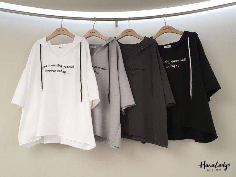 LFA10 刺繡微笑字母連帽抽繩T 