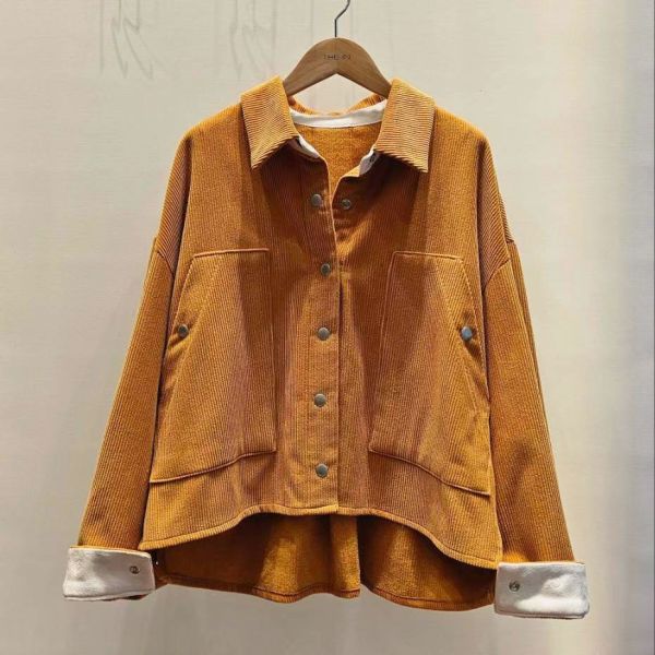 WQA78 燈心絨拼接麂皮排釦外 