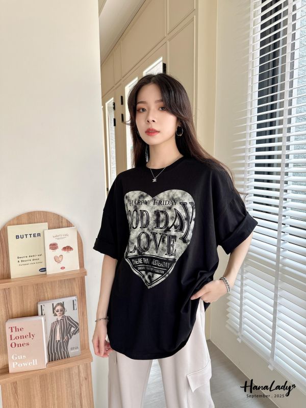 WKA67 簡單美式愛心寬鬆T恤 