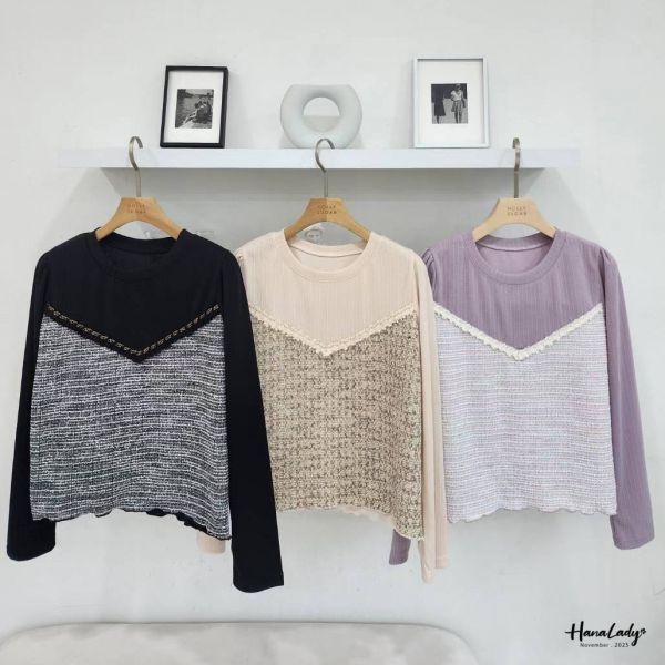 WJA21 細坑條拼金蔥針織上衣 