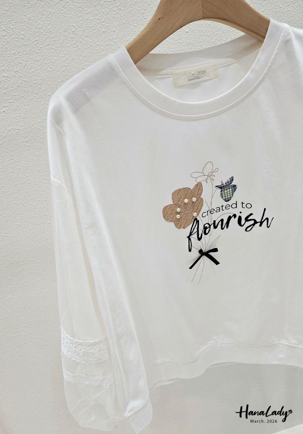 LSA08 知性小花拼接蕾絲袖上衣 