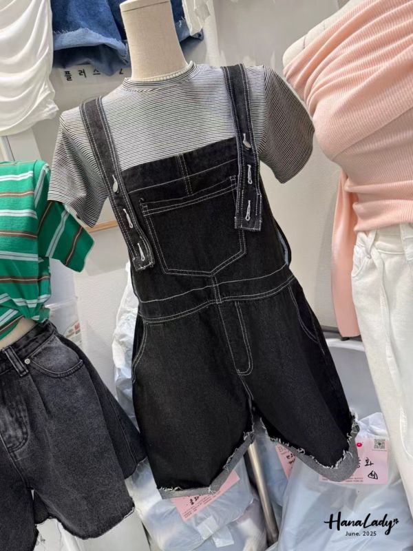WLA37 休閒女孩線條吊帶褲 