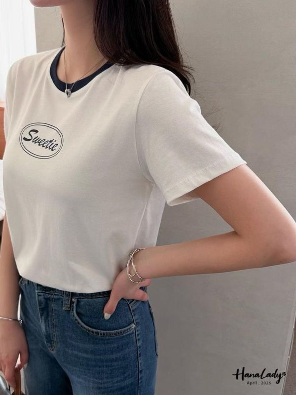 LFA89 配色領SWEETIE親膚涼感T 