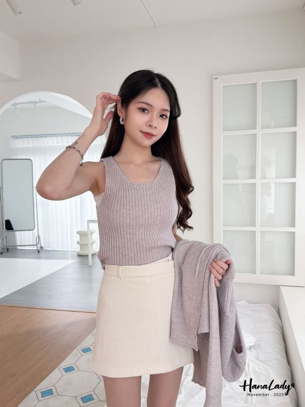 WJA05 兩件式抽繩木紋釦針織衫 